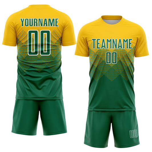 Custom Gold Kelly Green-White Sublimation Soccer Uniform Jersey - Sky-Custom
