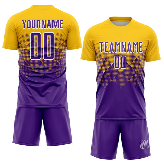 Custom Gold Purple-White Sublimation Soccer Uniform Jersey - Sky-Custom