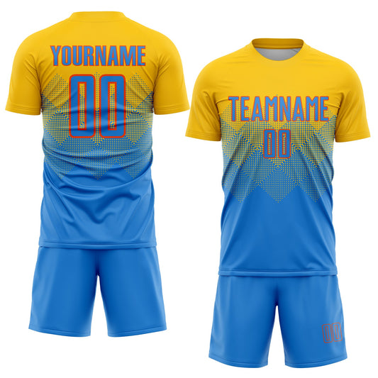 Custom Gold Powder Blue-Orange Sublimation Soccer Uniform Jersey - Sky-Custom