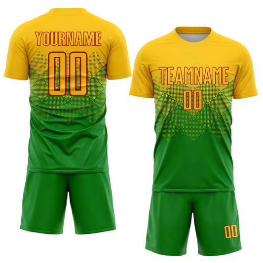 Custom Grass Green Gold-Red Sublimation Soccer Uniform Jersey - Sky-Custom