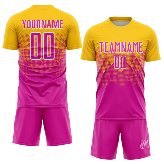 Custom Gold Deep Pink-White Sublimation Soccer Uniform Jersey - Sky-Custom