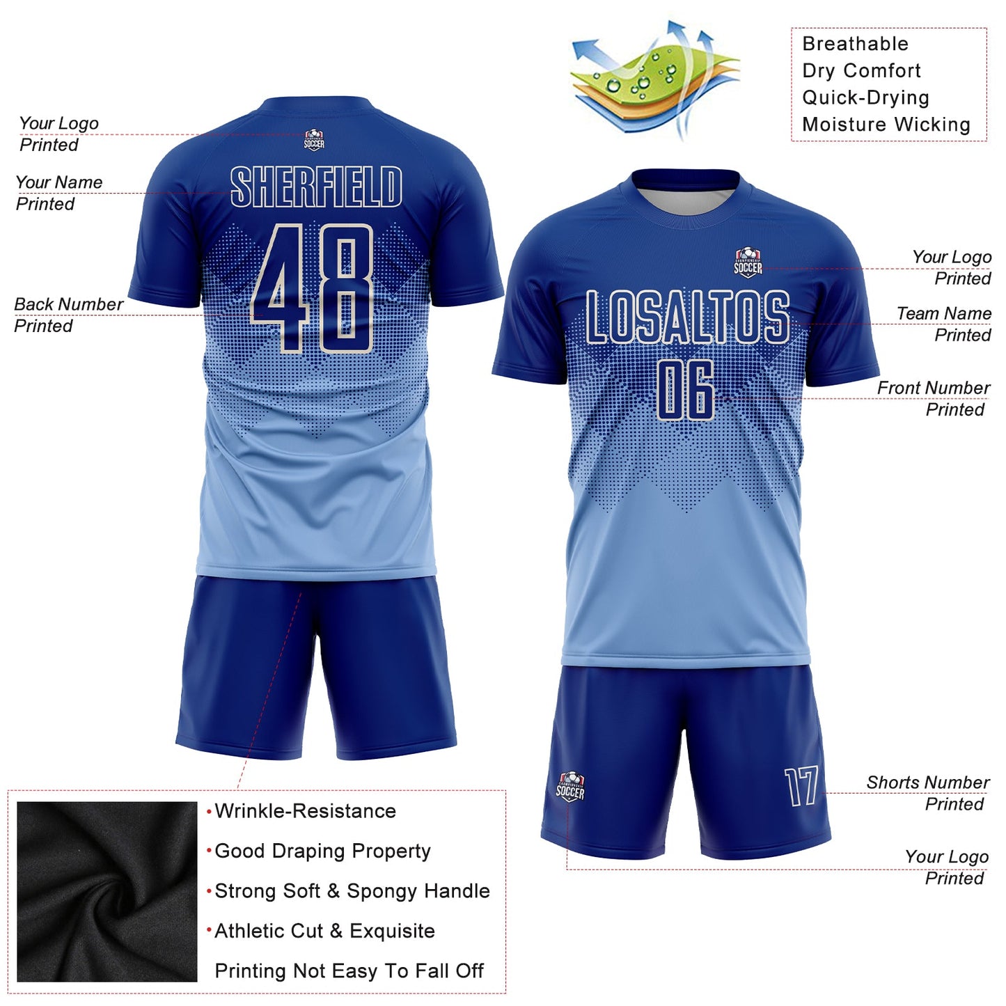 Custom Light Blue Royal-Cream Sublimation Soccer Uniform Jersey - Sky-Custom