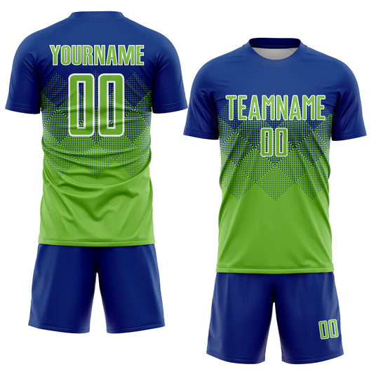 Custom Royal Neon Green-White Sublimation Soccer Uniform Jersey - Sky-Custom