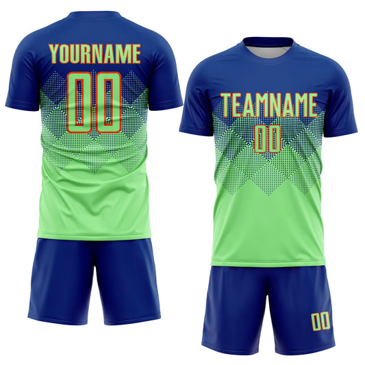 Custom Royal Pea Green-Orange Sublimation Soccer Uniform Jersey - Sky-Custom