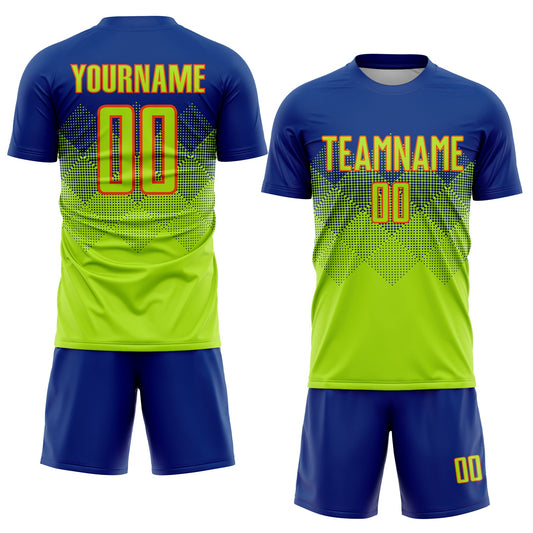 Custom Royal Neon Green-Orange Sublimation Soccer Uniform Jersey - Sky-Custom