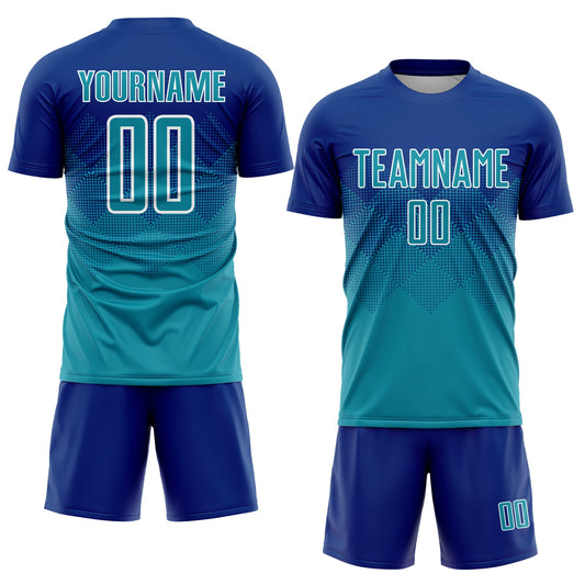 Custom Royal Teal-White Sublimation Soccer Uniform Jersey - Sky-Custom