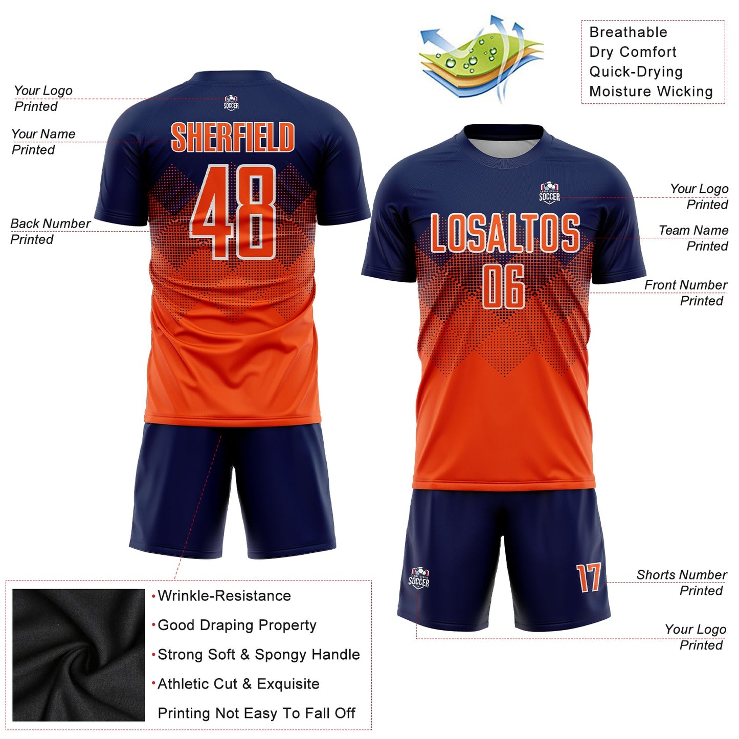 Custom Navy Orange-White Sublimation Soccer Uniform Jersey - Sky-Custom