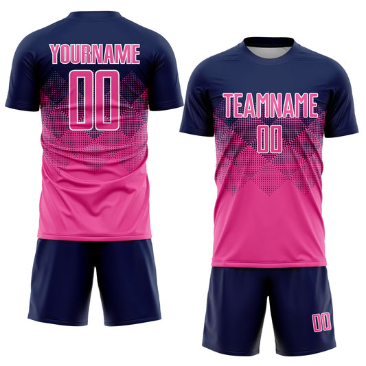 Custom Navy Pink-White Sublimation Soccer Uniform Jersey - Sky-Custom
