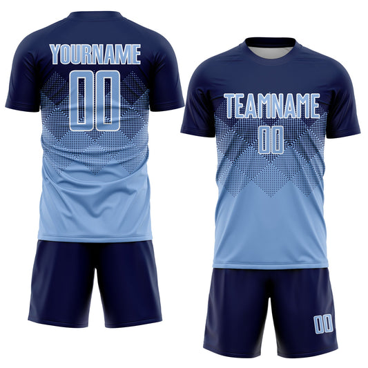 Custom Navy Light Blue-White Sublimation Soccer Uniform Jersey - Sky-Custom