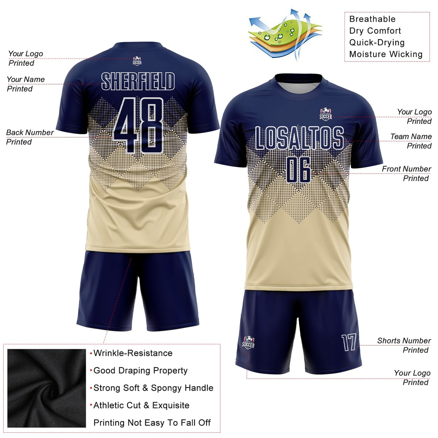 Custom Cream Navy-White Sublimation Soccer Uniform Jersey - Sky-Custom