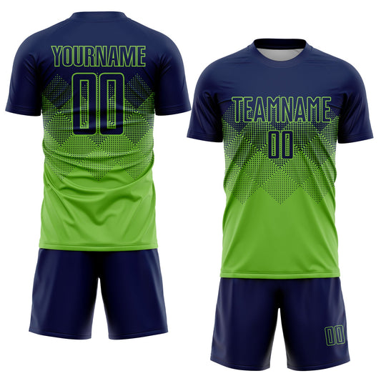 Custom Neon Green Navy Sublimation Soccer Uniform Jersey - Sky-Custom