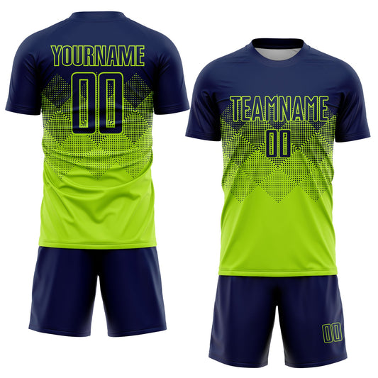 Custom Neon Green Navy Sublimation Soccer Uniform Jersey - Sky-Custom