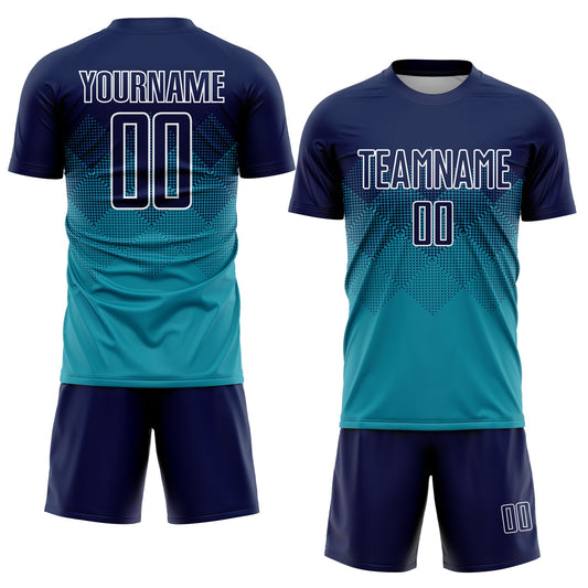 Custom Teal Navy-White Sublimation Soccer Uniform Jersey - Sky-Custom