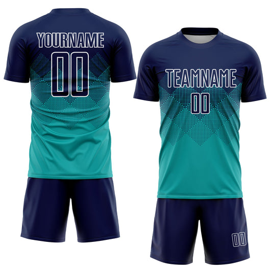 Custom Aqua Navy-White Sublimation Soccer Uniform Jersey - Sky-Custom