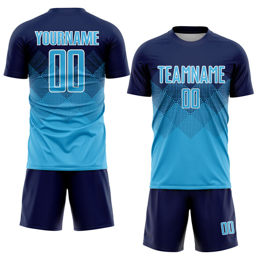 Custom Navy Sky Blue-White Sublimation Soccer Uniform Jersey - Sky-Custom