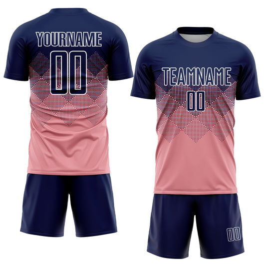 Custom Medium Pink Navy-White Sublimation Soccer Uniform Jersey - Sky-Custom