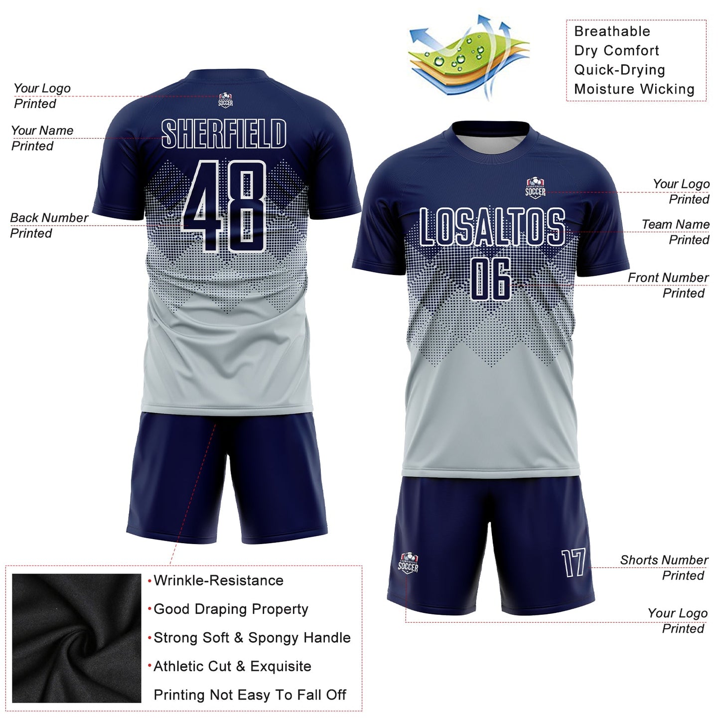 Custom Silver Navy-White Sublimation Soccer Uniform Jersey - Sky-Custom