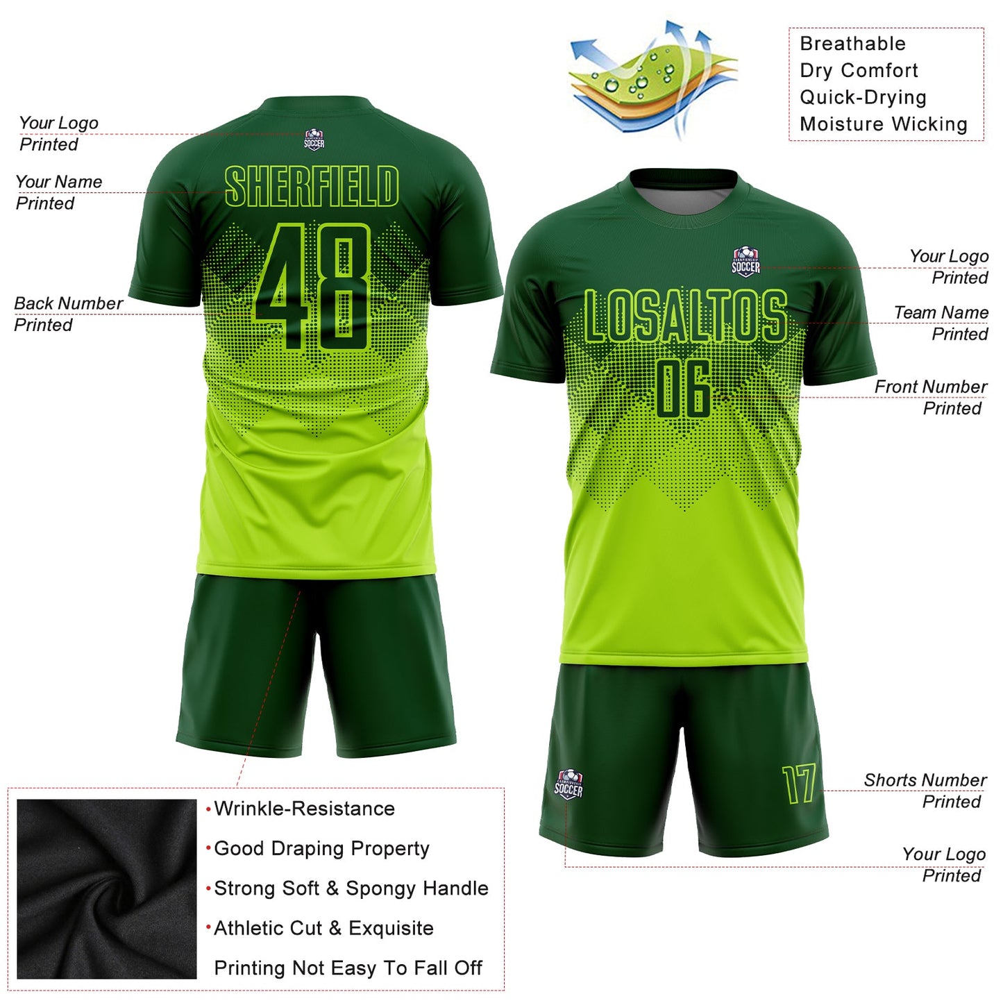 Custom Neon Green Green Sublimation Soccer Uniform Jersey - Sky-Custom