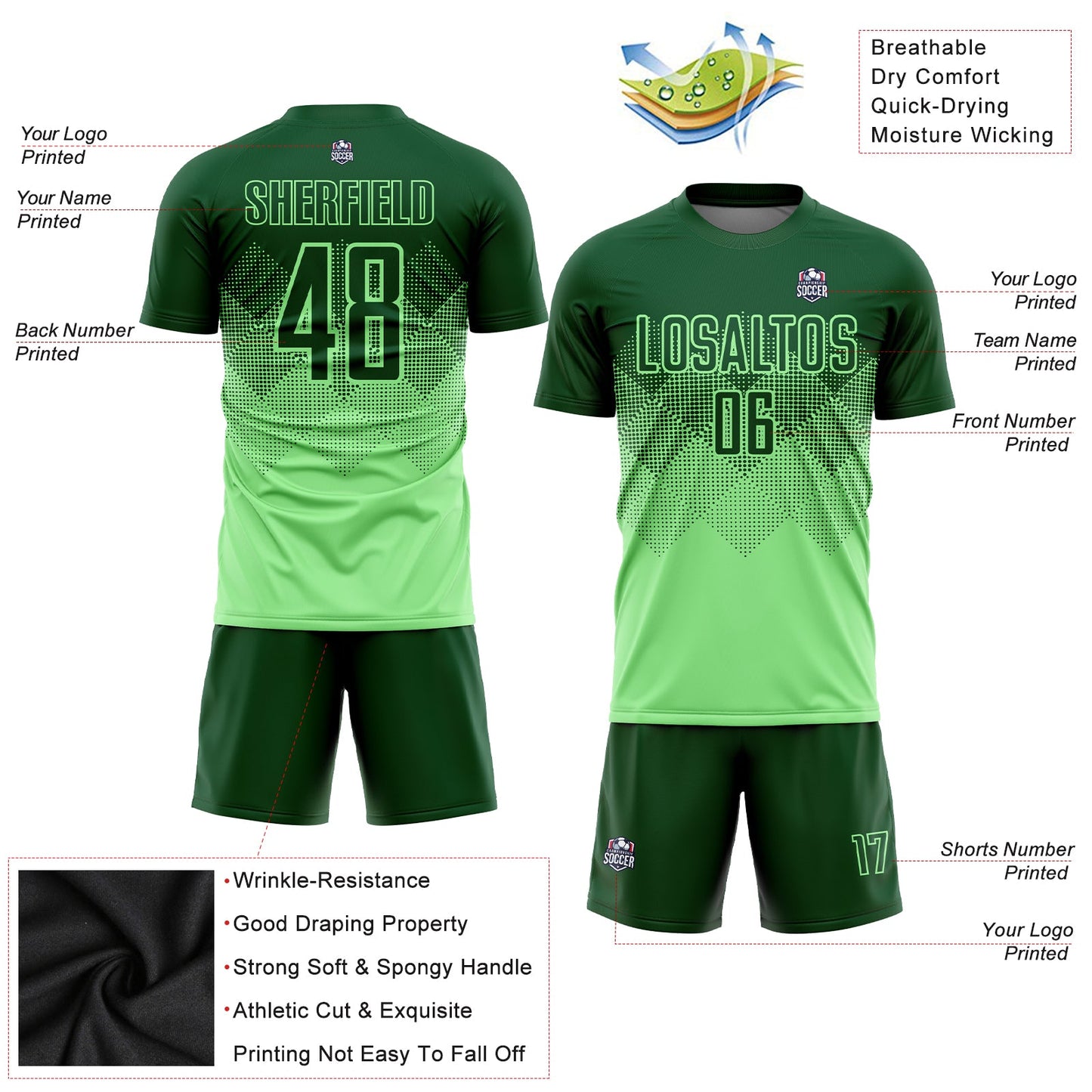 Custom Pea Green Green Sublimation Soccer Uniform Jersey - Sky-Custom