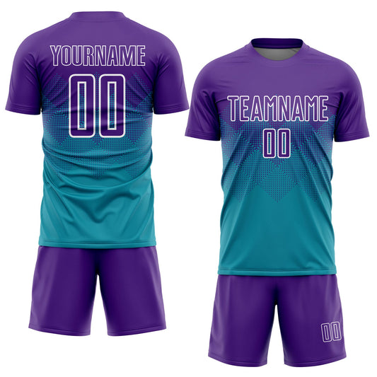Custom Teal Purple-White Sublimation Soccer Uniform Jersey - Sky-Custom