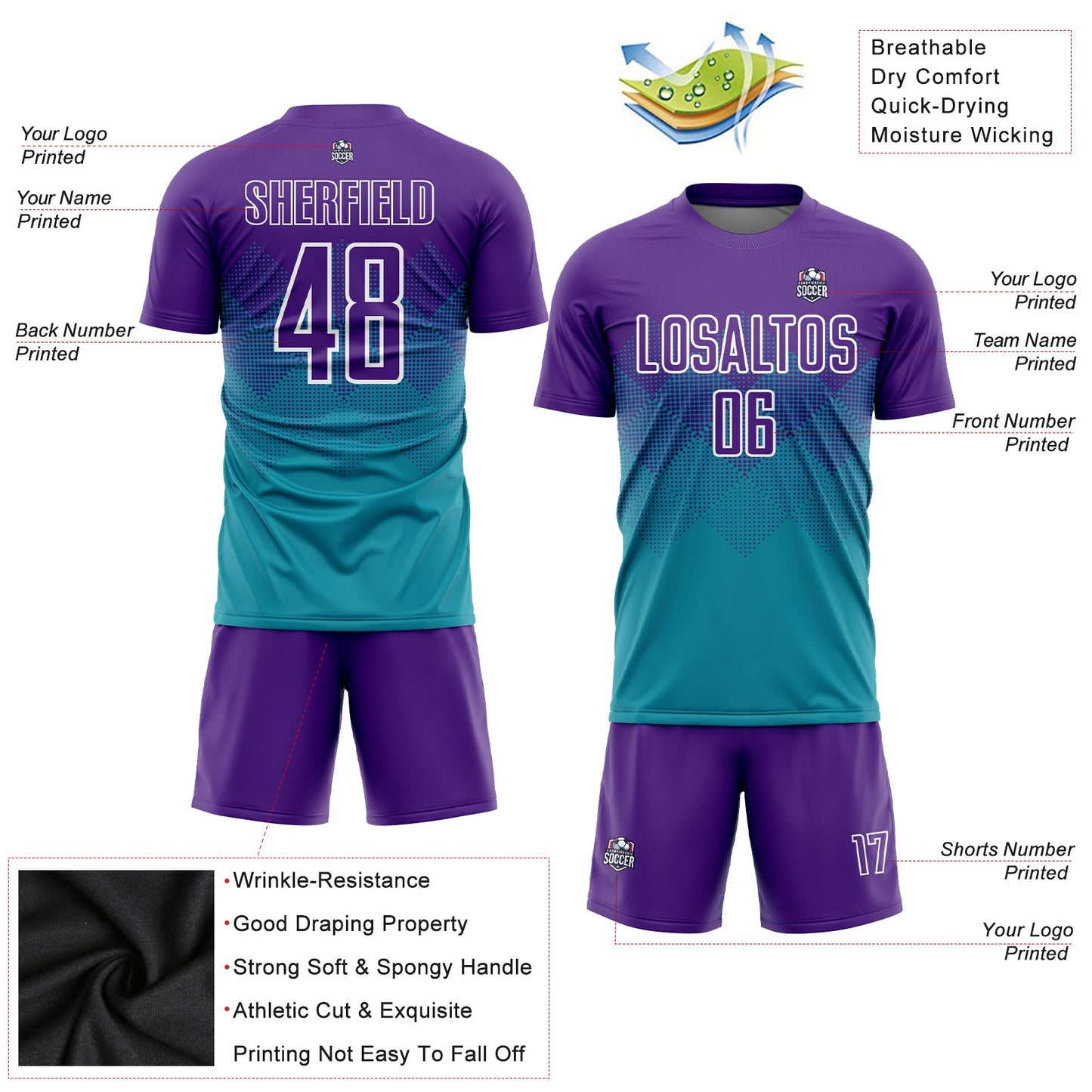 Custom Teal Purple-White Sublimation Soccer Uniform Jersey - Sky-Custom