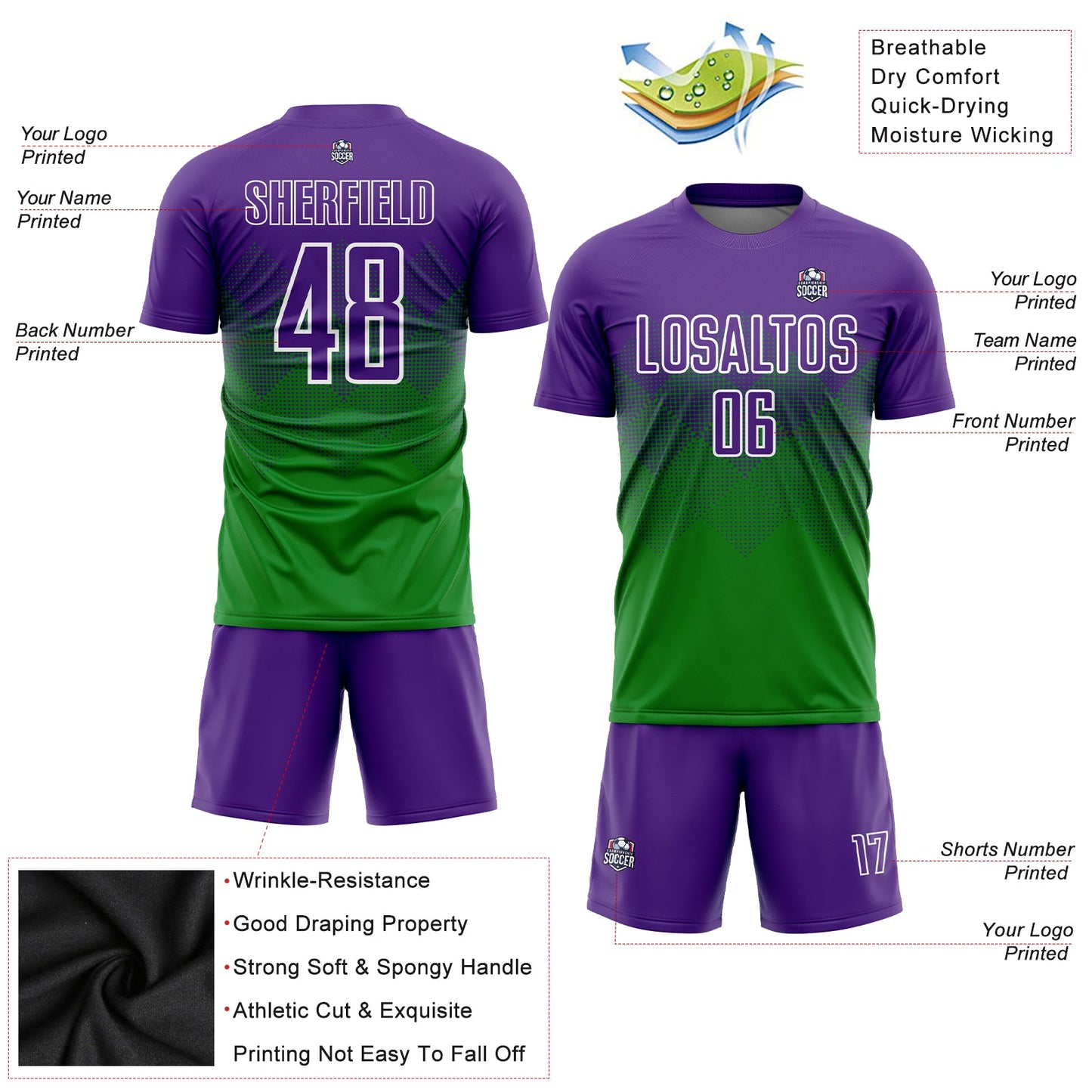 Custom Grass Green Purple-White Sublimation Soccer Uniform Jersey - Sky-Custom
