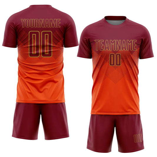 Custom Orange Crimson-Old Gold Sublimation Soccer Uniform Jersey - Sky-Custom