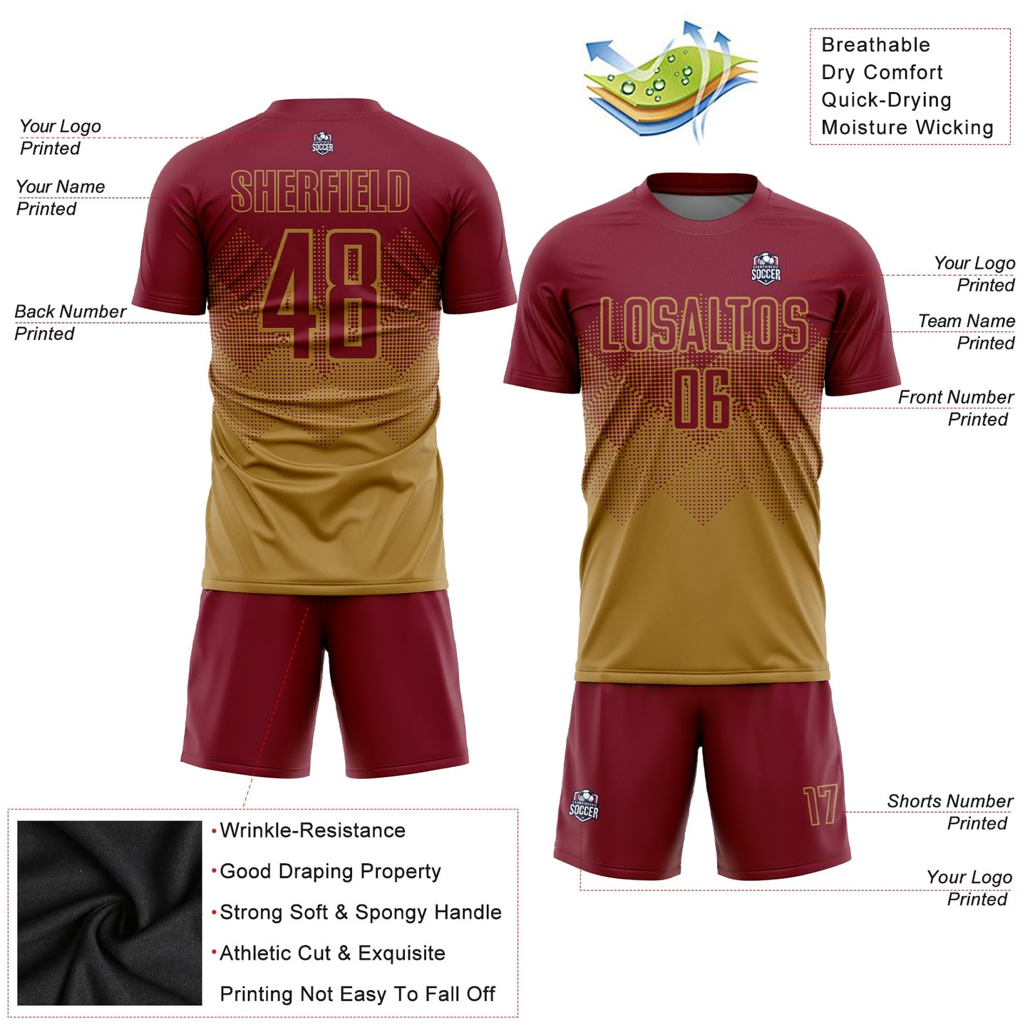 Custom Old Gold Crimson Sublimation Soccer Uniform Jersey - Sky-Custom