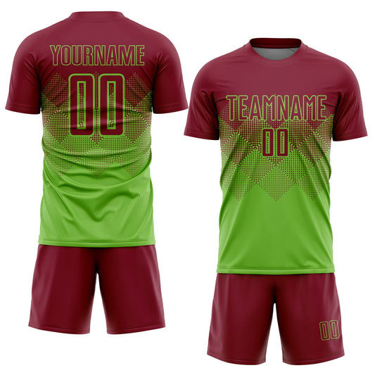 Custom Neon Green Crimson Sublimation Soccer Uniform Jersey - Sky-Custom