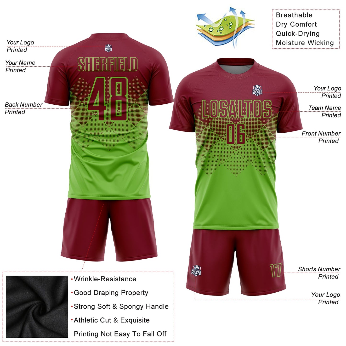 Custom Neon Green Crimson Sublimation Soccer Uniform Jersey - Sky-Custom