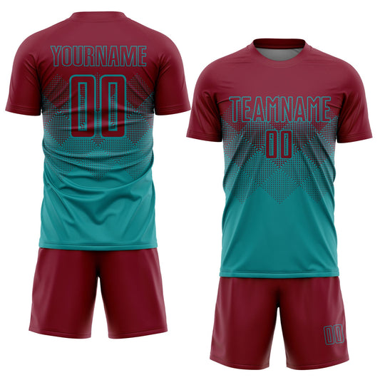 Custom Teal Crimson Sublimation Soccer Uniform Jersey - Sky-Custom