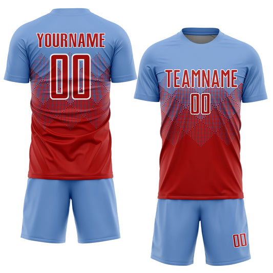 Custom Light Blue Red-White Sublimation Soccer Uniform Jersey - Sky-Custom