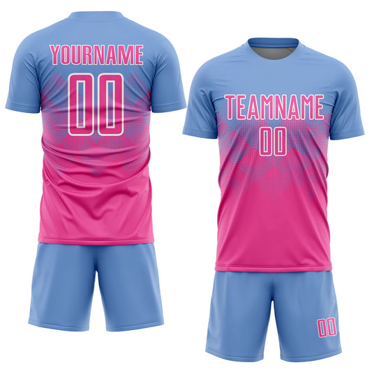 Custom Light Blue Pink-White Sublimation Soccer Uniform Jersey - Sky-Custom