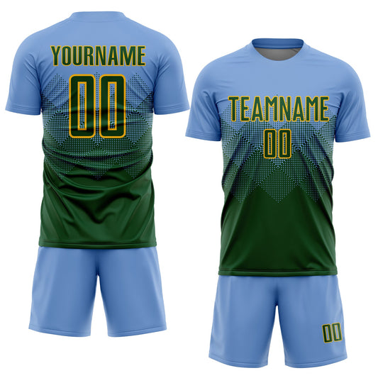 Custom Light Blue Green-Gold Sublimation Soccer Uniform Jersey - Sky-Custom