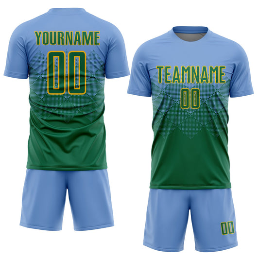 Custom Light Blue Kelly Green-Gold Sublimation Soccer Uniform Jersey - Sky-Custom
