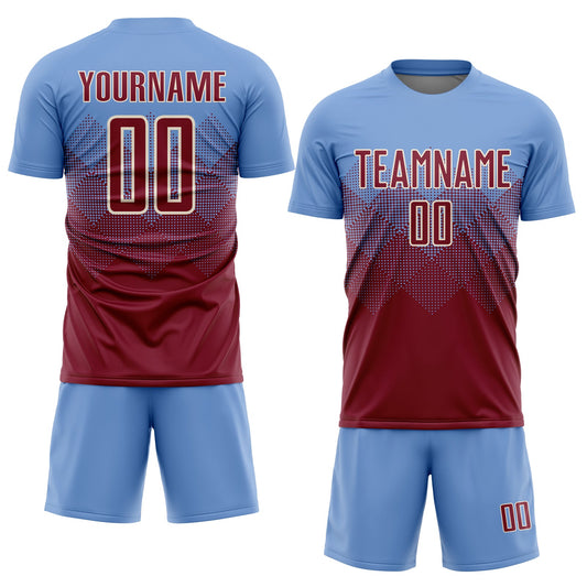 Custom Light Blue Crimson-Cream Sublimation Soccer Uniform Jersey - Sky-Custom