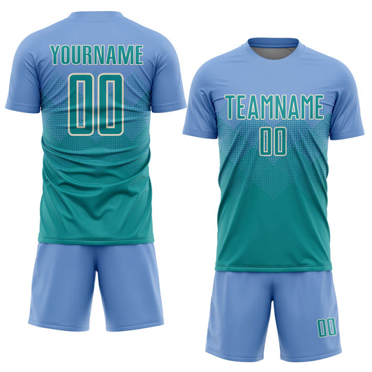 Custom Light Blue Teal-Cream Sublimation Soccer Uniform Jersey - Sky-Custom