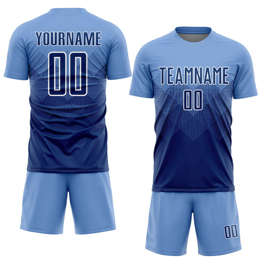 Custom Light Blue Navy-White Sublimation Soccer Uniform Jersey - Sky-Custom