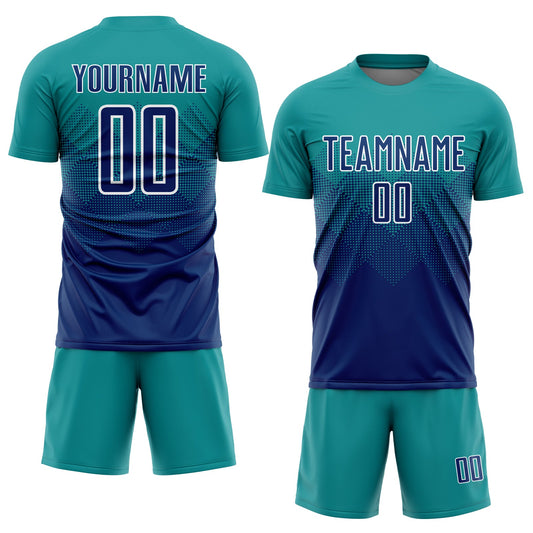 Custom Teal US Navy Blue-White Sublimation Soccer Uniform Jersey - Sky-Custom