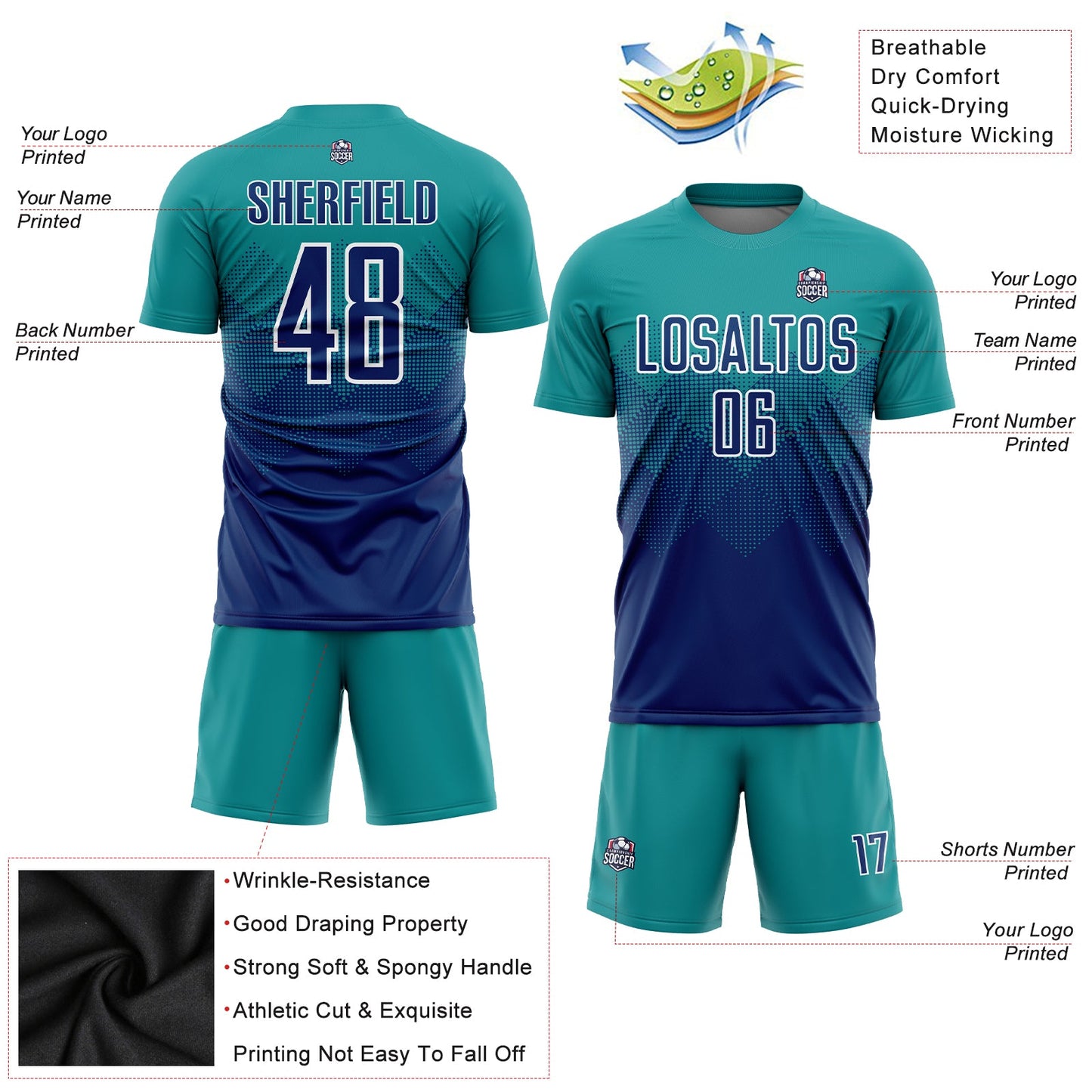Custom Teal US Navy Blue-White Sublimation Soccer Uniform Jersey - Sky-Custom