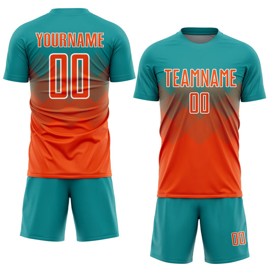 Custom Teal Orange-White Sublimation Soccer Uniform Jersey - Sky-Custom