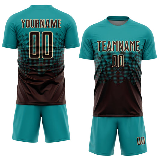 Custom Teal Brown-Cream Sublimation Soccer Uniform Jersey - Sky-Custom
