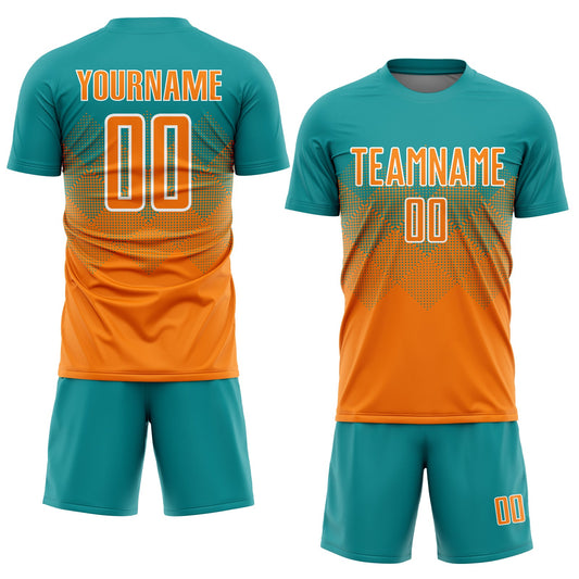 Custom Teal Bay Orange-White Sublimation Soccer Uniform Jersey - Sky-Custom