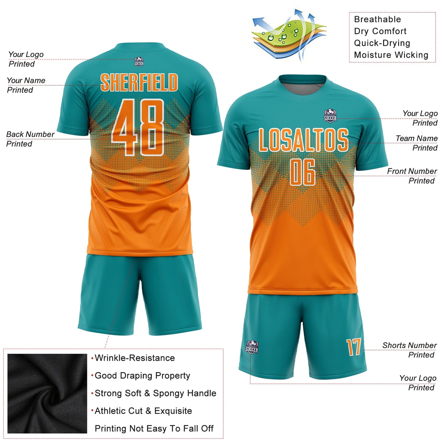 Custom Teal Bay Orange-White Sublimation Soccer Uniform Jersey - Sky-Custom