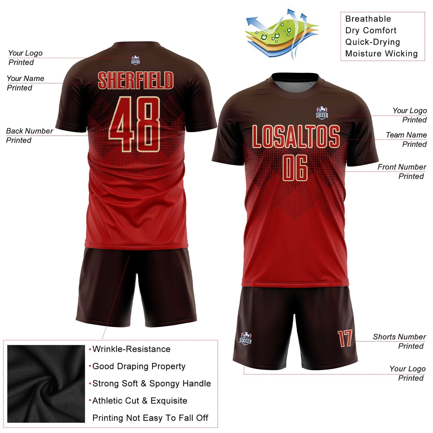 Custom Brown Red-Cream Sublimation Soccer Uniform Jersey - Sky-Custom