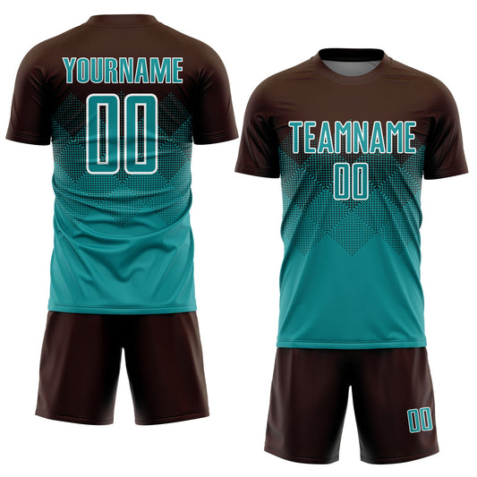 Custom Brown Teal-White Sublimation Soccer Uniform Jersey - Sky-Custom