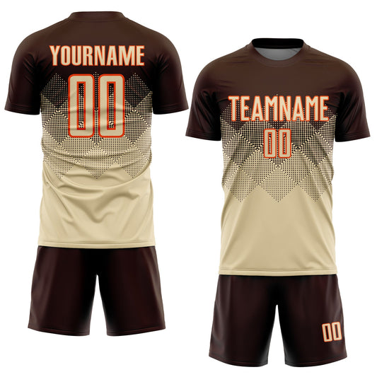 Custom Brown Cream-Orange Sublimation Soccer Uniform Jersey - Sky-Custom