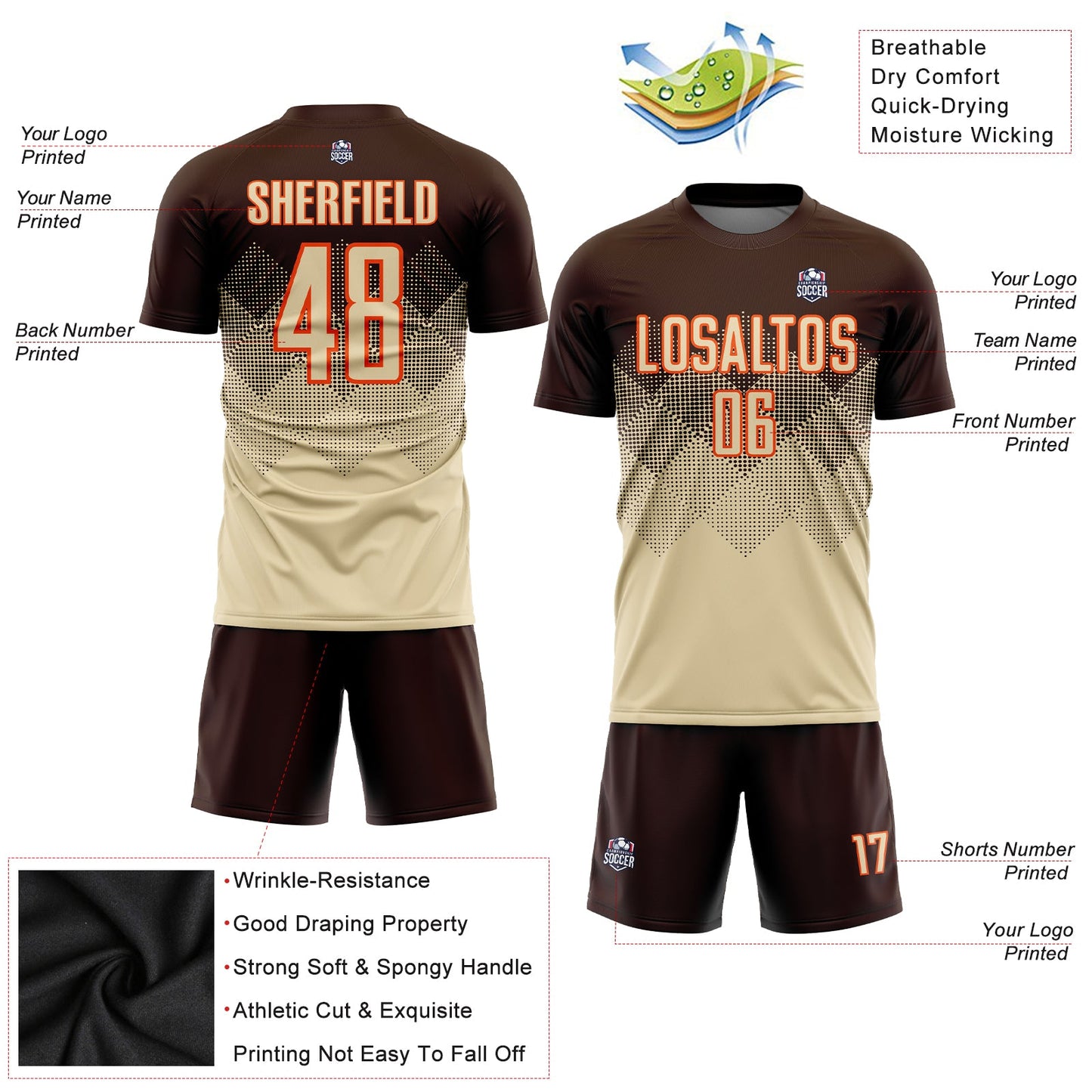 Custom Brown Cream-Orange Sublimation Soccer Uniform Jersey - Sky-Custom