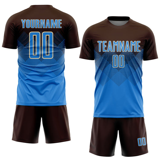 Custom Brown Powder Blue-Cream Sublimation Soccer Uniform Jersey - Sky-Custom