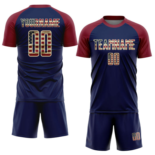 Custom Crimson Vintage USA Flag Navy-Cream Sublimation Soccer Uniform Jersey - Sky-Custom